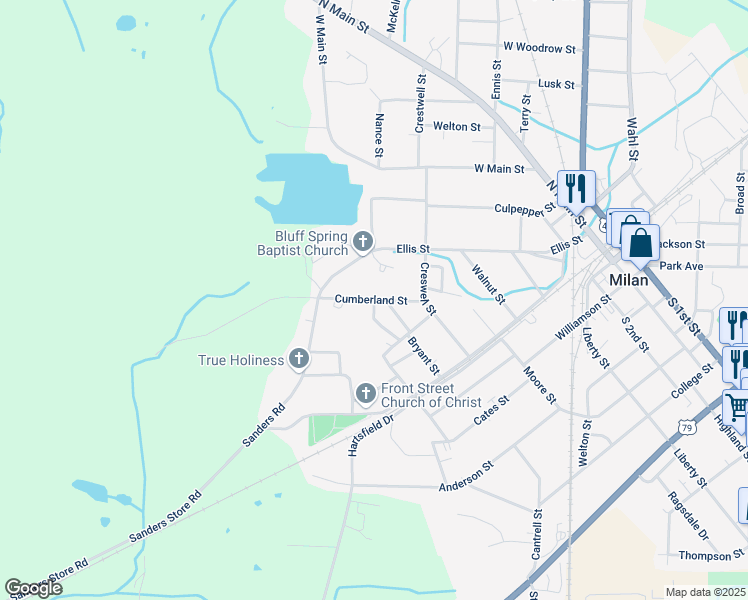 map of restaurants, bars, coffee shops, grocery stores, and more near Cumberland Street in Milan