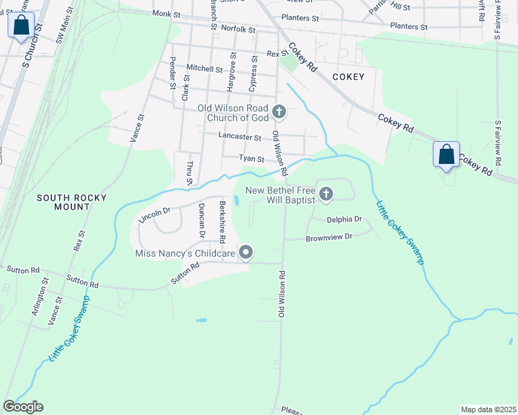 map of restaurants, bars, coffee shops, grocery stores, and more near 1844 Eaglecrest Circle in Rocky Mount