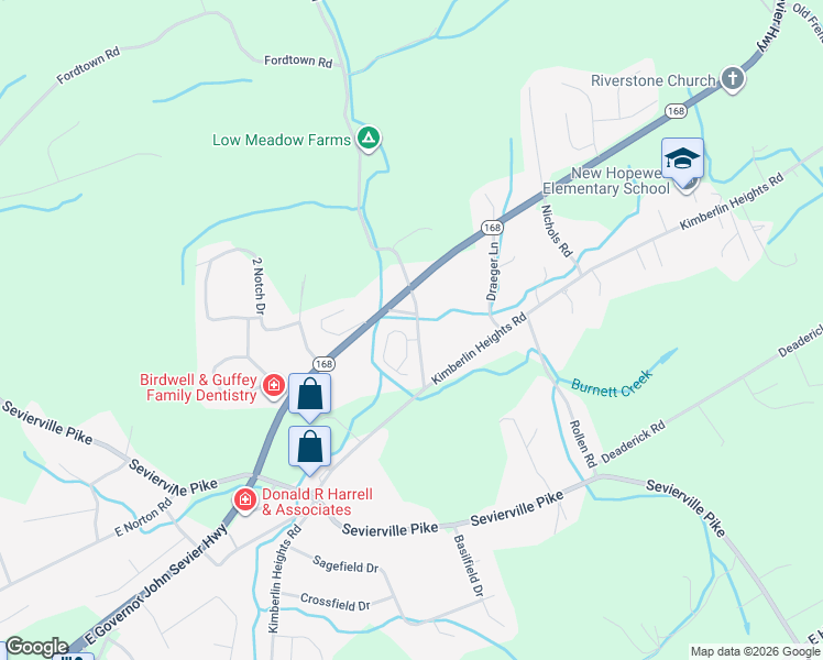 map of restaurants, bars, coffee shops, grocery stores, and more near 7594 Creek Song Court in Knoxville