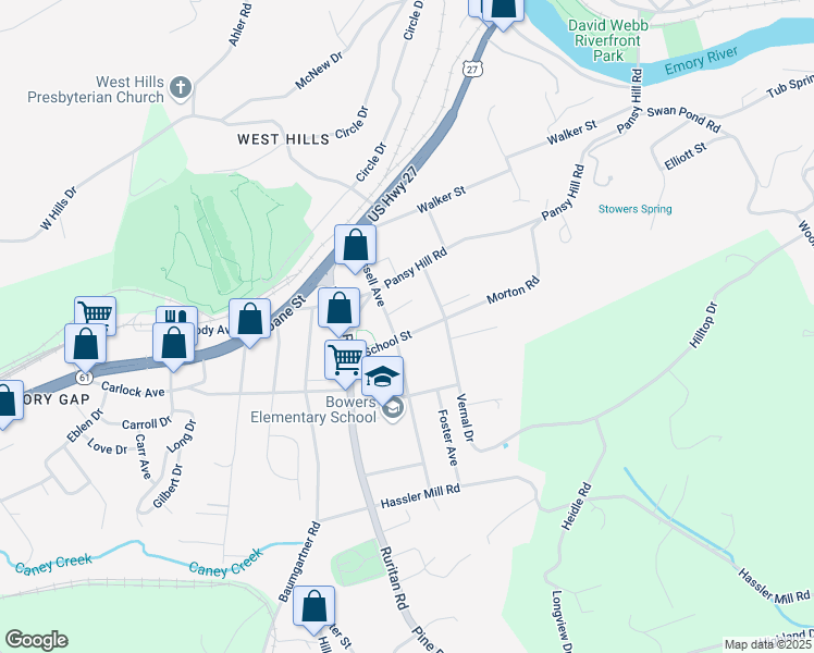 map of restaurants, bars, coffee shops, grocery stores, and more near 407 Russell Avenue in Harriman