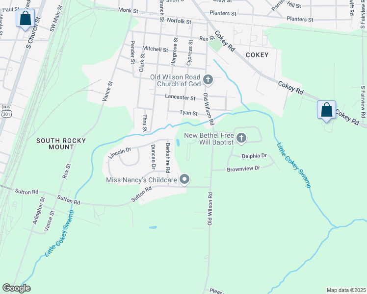 map of restaurants, bars, coffee shops, grocery stores, and more near 1844 Eaglecrest Circle in Rocky Mount