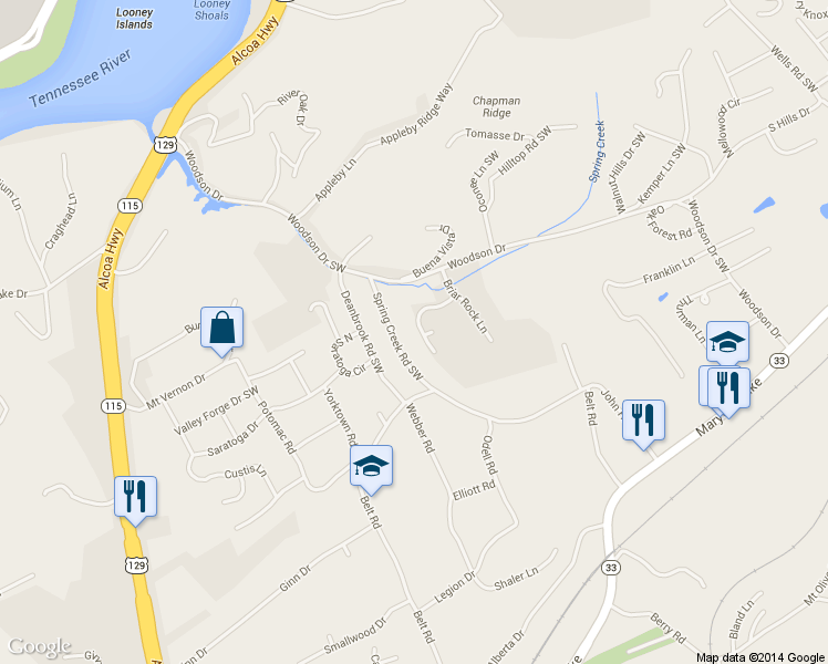 map of restaurants, bars, coffee shops, grocery stores, and more near 2443 Chimney Rock Lane in Knoxville