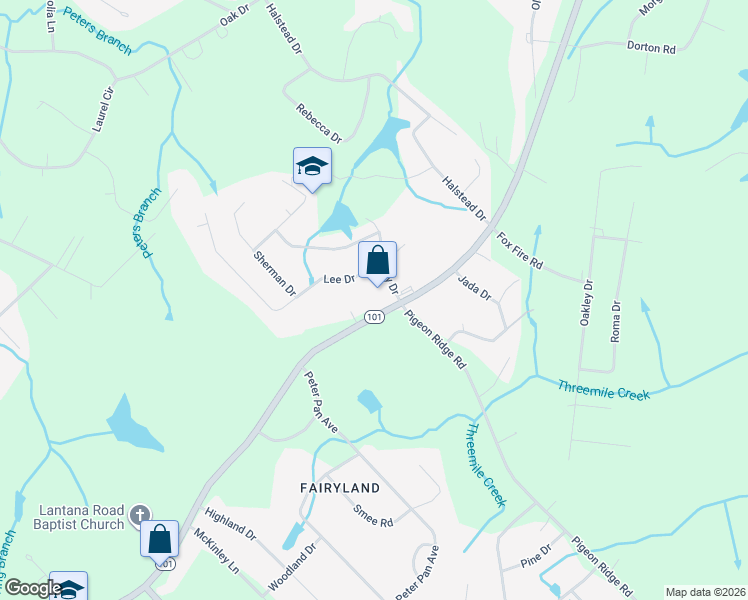 map of restaurants, bars, coffee shops, grocery stores, and more near 2448 Lantana Road in Crossville