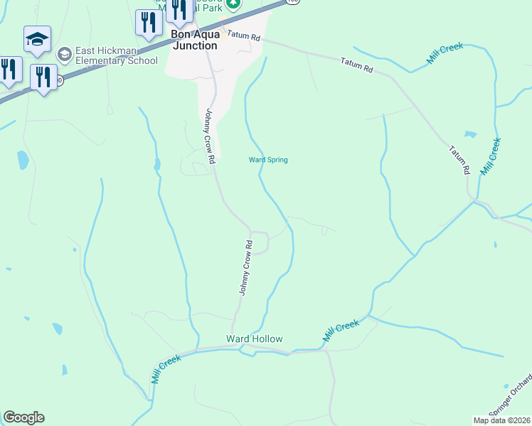 map of restaurants, bars, coffee shops, grocery stores, and more near 9530 Brookside Drive in Lyles