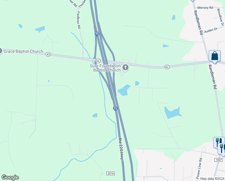 map of restaurants, bars, coffee shops, grocery stores, and more near 7106 Steeple View Drive in Randleman