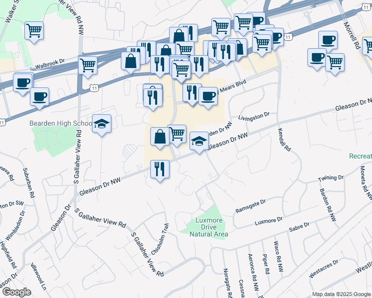 map of restaurants, bars, coffee shops, grocery stores, and more near 8111 Gleason Drive in Knoxville