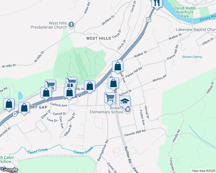 map of restaurants, bars, coffee shops, grocery stores, and more near 109 Baumgartner Road in Harriman