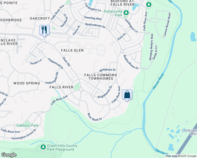 map of restaurants, bars, coffee shops, grocery stores, and more near 10702 Pendragon Place in Raleigh