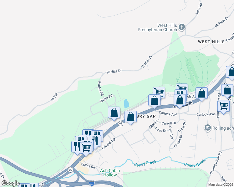 map of restaurants, bars, coffee shops, grocery stores, and more near 223 Morris Street in Harriman