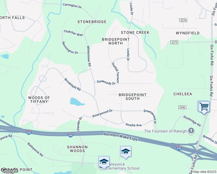 map of restaurants, bars, coffee shops, grocery stores, and more near 509 Dunwoody Drive in Raleigh
