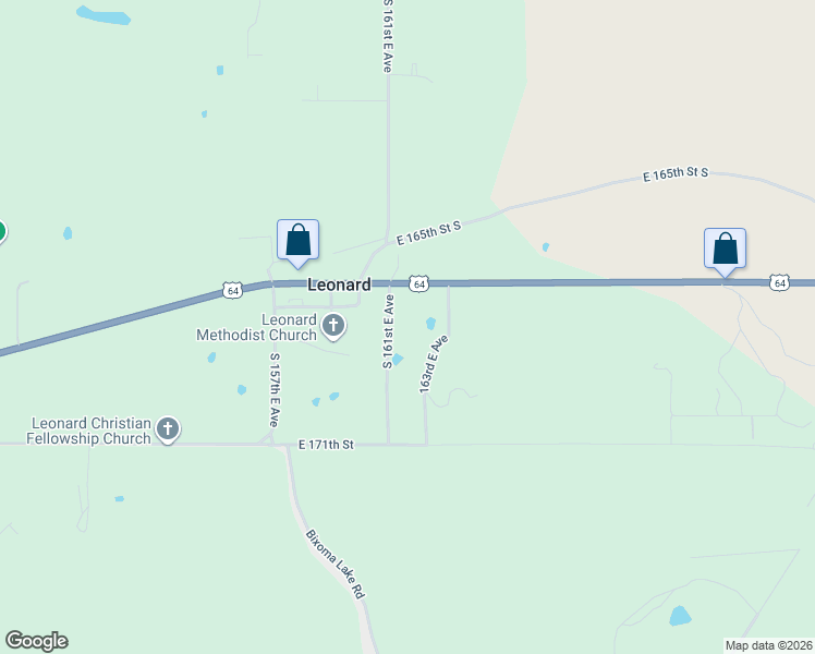 map of restaurants, bars, coffee shops, grocery stores, and more near 16825 South 161st East Avenue in Bixby