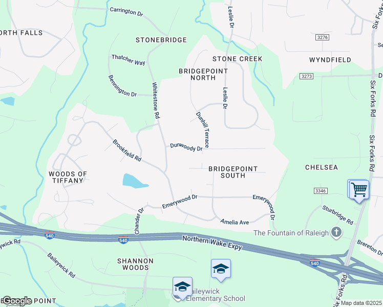 map of restaurants, bars, coffee shops, grocery stores, and more near 509 Dunwoody Drive in Raleigh