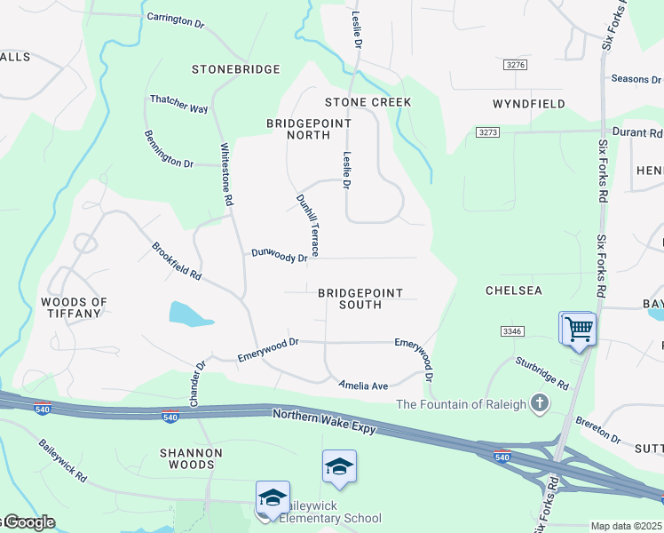 map of restaurants, bars, coffee shops, grocery stores, and more near 409 Dunwoody Drive in Raleigh