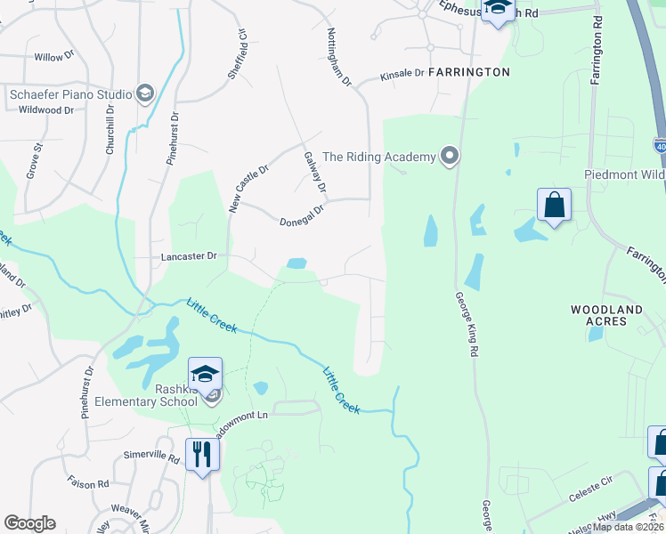 map of restaurants, bars, coffee shops, grocery stores, and more near 300 Lancaster Drive in Chapel Hill