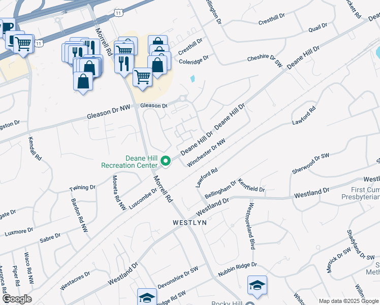 map of restaurants, bars, coffee shops, grocery stores, and more near 7333 Winchester Drive Northwest in Knoxville