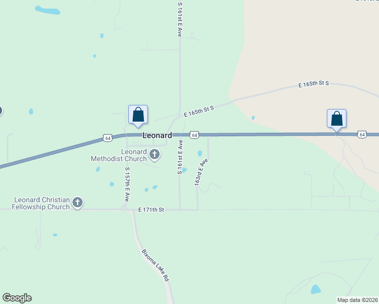 map of restaurants, bars, coffee shops, grocery stores, and more near 16825 South 161st East Avenue in Bixby