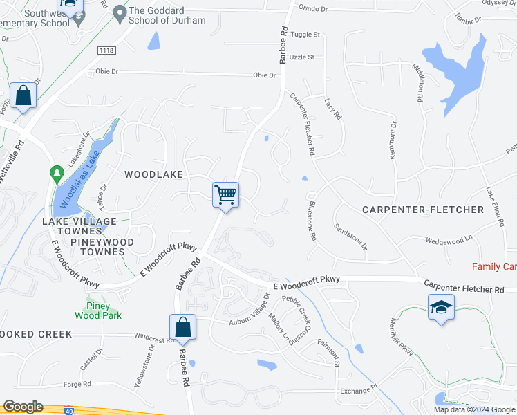 map of restaurants, bars, coffee shops, grocery stores, and more near 6309 Forest Ridge Drive in Durham