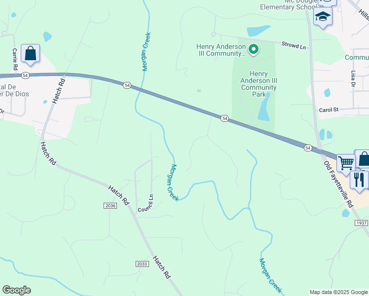 map of restaurants, bars, coffee shops, grocery stores, and more near 110 Bywater Way in Chapel Hill