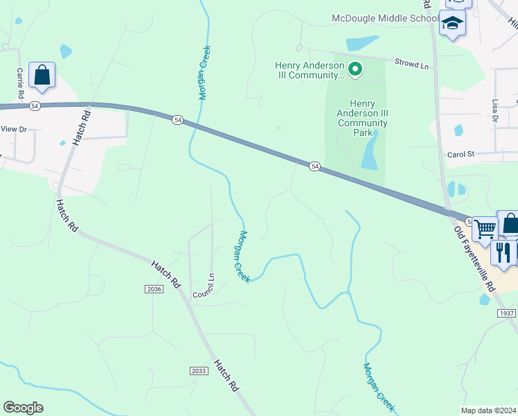 map of restaurants, bars, coffee shops, grocery stores, and more near 110 Bywater Way in Chapel Hill