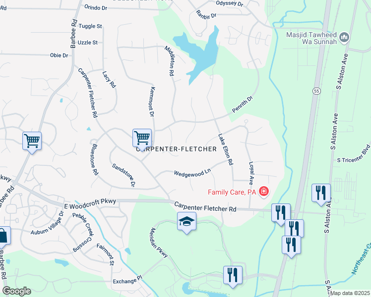 map of restaurants, bars, coffee shops, grocery stores, and more near 5622 Welkin Court in Durham