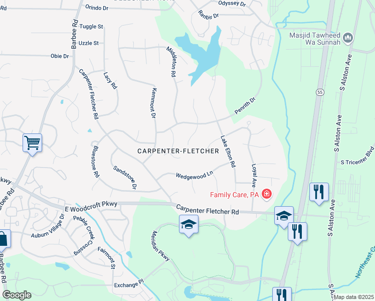 map of restaurants, bars, coffee shops, grocery stores, and more near 5622 Welkin Court in Durham