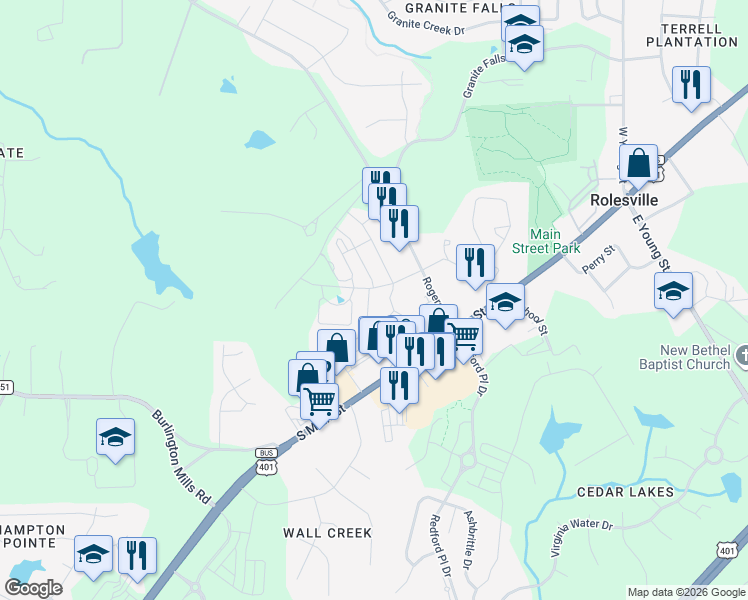 map of restaurants, bars, coffee shops, grocery stores, and more near 206 Morgan Brook Way in Rolesville