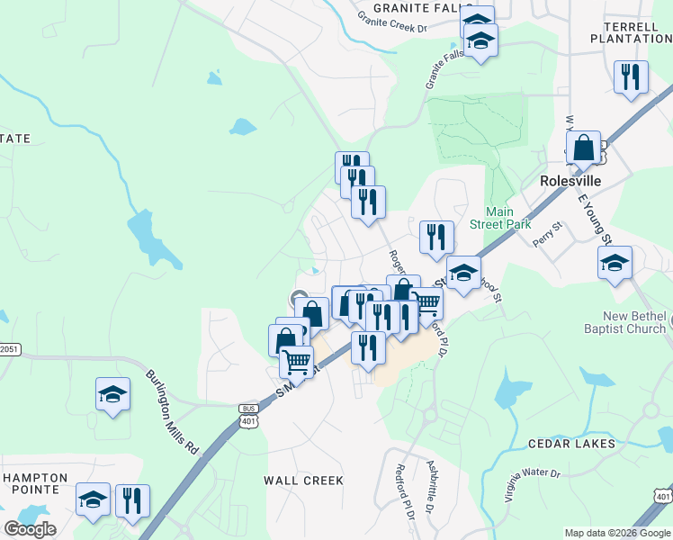 map of restaurants, bars, coffee shops, grocery stores, and more near 206 Morgan Brook Way in Rolesville