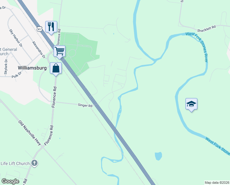 map of restaurants, bars, coffee shops, grocery stores, and more near 5030 Northwest Broad Street in Murfreesboro