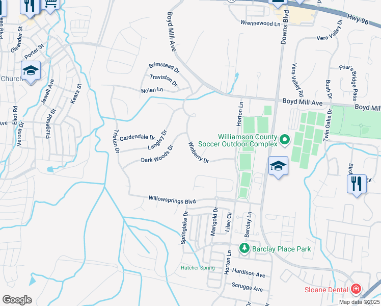 map of restaurants, bars, coffee shops, grocery stores, and more near 3121 Winberry Drive in Franklin