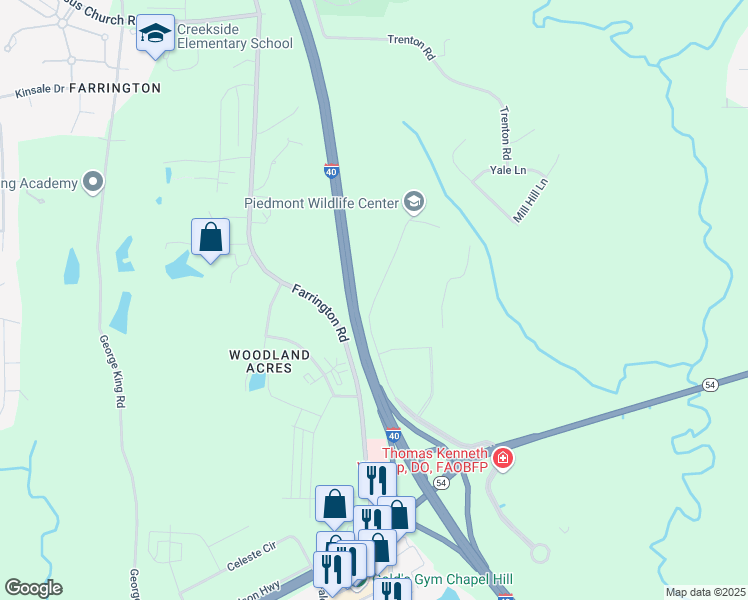 map of restaurants, bars, coffee shops, grocery stores, and more near 305 Leigh Farm Road in Durham