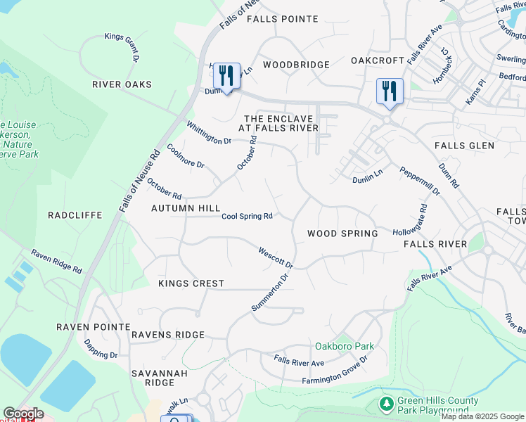 map of restaurants, bars, coffee shops, grocery stores, and more near 1421 Cool Spring Road in Raleigh