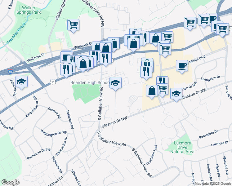 map of restaurants, bars, coffee shops, grocery stores, and more near 8352 Kingston Pike in Knoxville