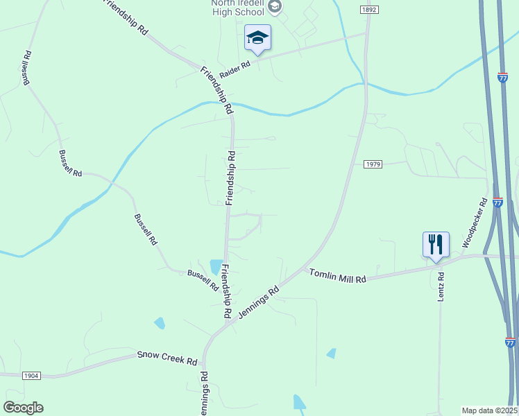 map of restaurants, bars, coffee shops, grocery stores, and more near 129 Bradford Lane in Statesville