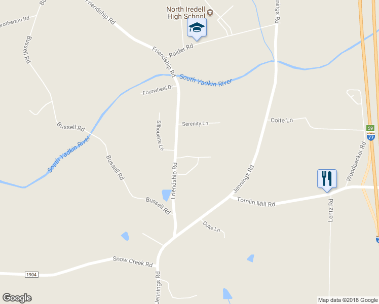 map of restaurants, bars, coffee shops, grocery stores, and more near 119 Bradford Lane in Statesville