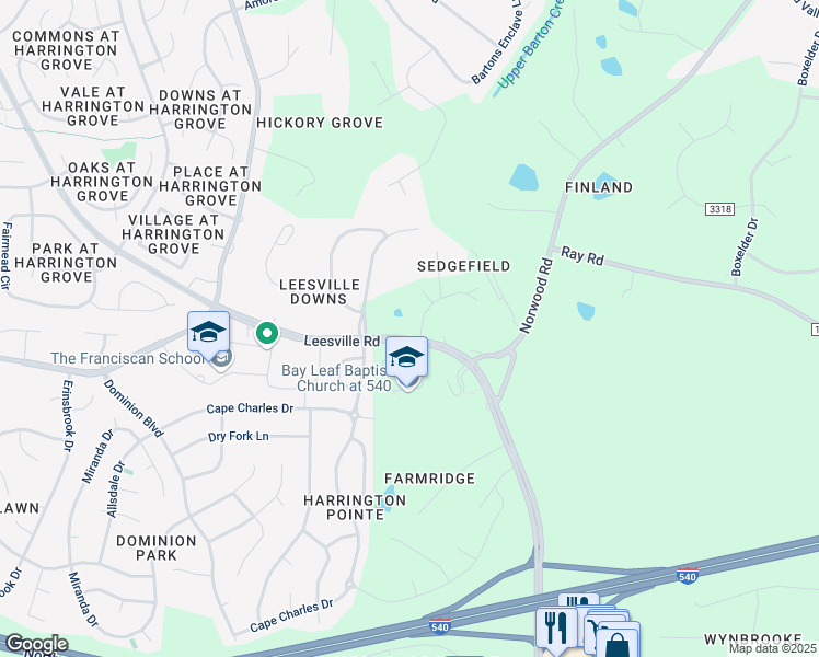 map of restaurants, bars, coffee shops, grocery stores, and more near 11201 Sedgefield Drive in Raleigh