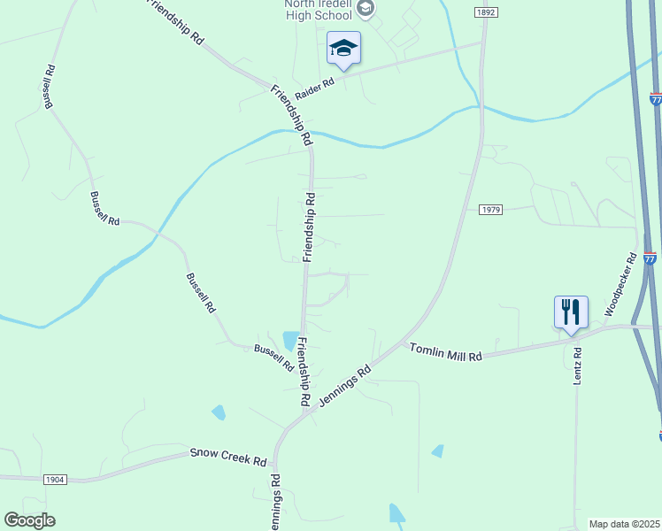 map of restaurants, bars, coffee shops, grocery stores, and more near 119 Bradford Lane in Statesville