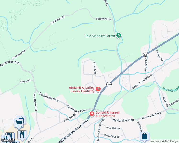 map of restaurants, bars, coffee shops, grocery stores, and more near 6708 Parklake Drive in Knoxville