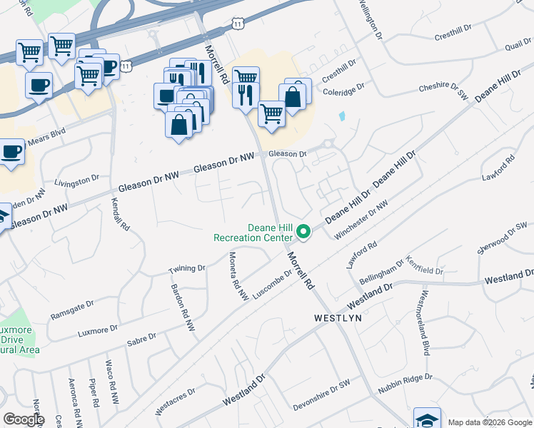 map of restaurants, bars, coffee shops, grocery stores, and more near 527 Morrell Road in Knoxville
