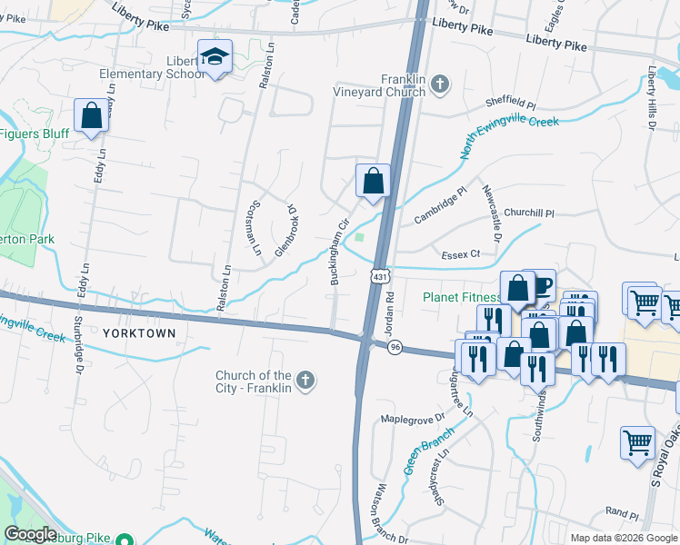 map of restaurants, bars, coffee shops, grocery stores, and more near 414 Sir John Court in Franklin