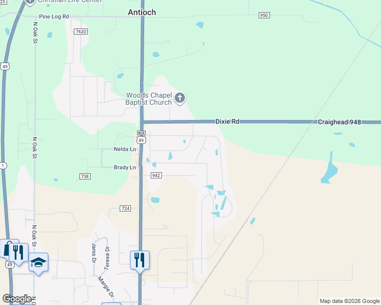 map of restaurants, bars, coffee shops, grocery stores, and more near 121 Sophie Drive in Brookland