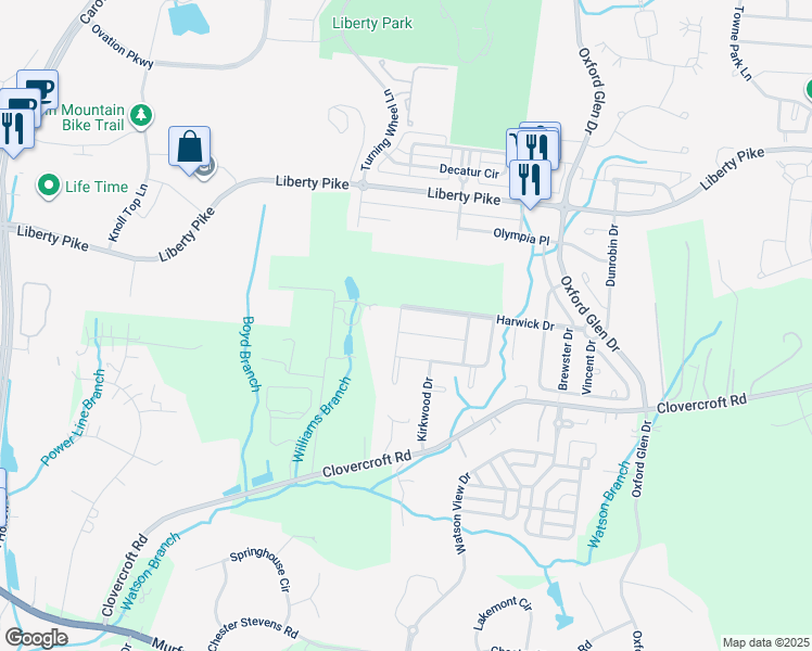 map of restaurants, bars, coffee shops, grocery stores, and more near 1055 Harwick Drive in Franklin