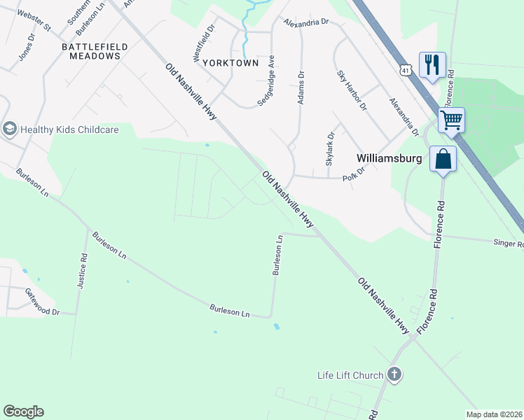 map of restaurants, bars, coffee shops, grocery stores, and more near 6381-6663 Old Nashville Highway in Murfreesboro