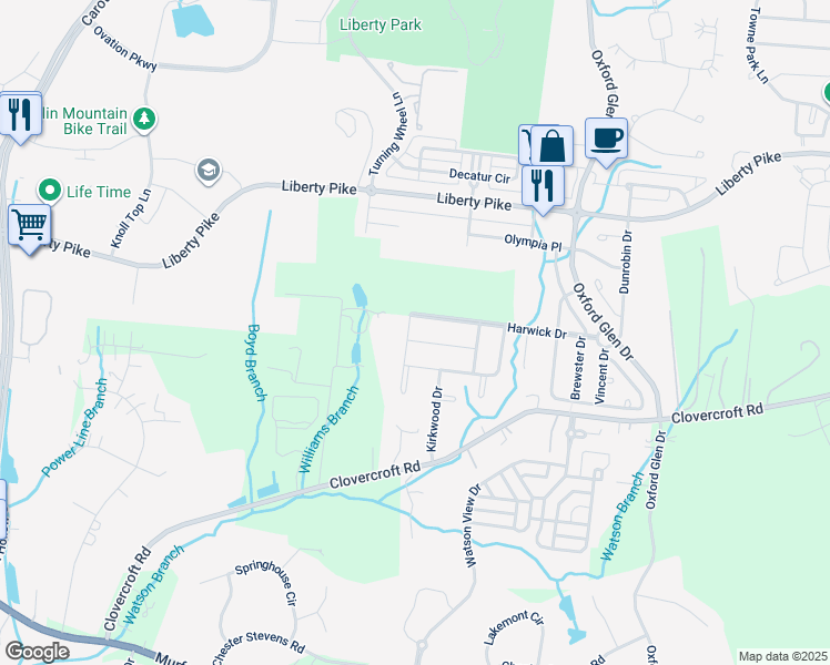 map of restaurants, bars, coffee shops, grocery stores, and more near 1055 Harwick Drive in Franklin