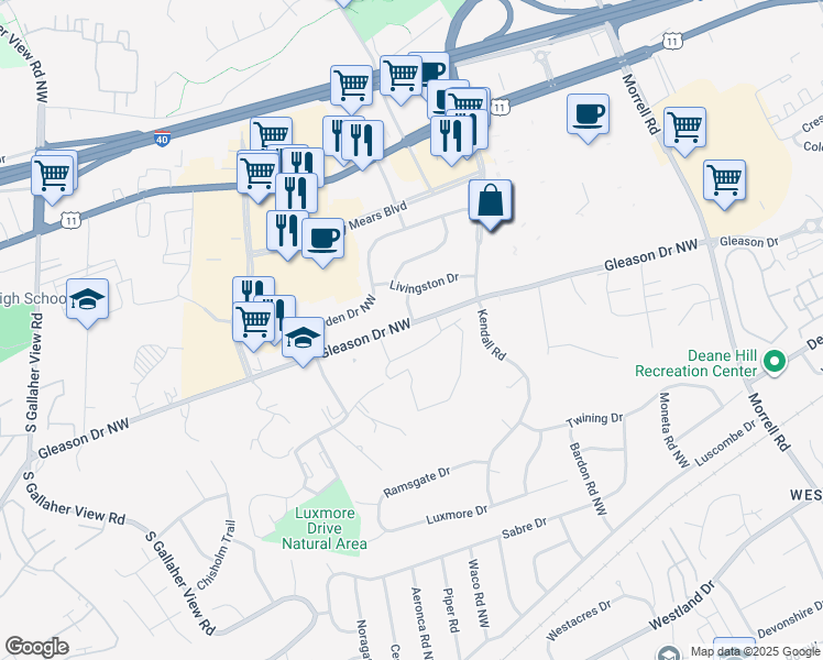 map of restaurants, bars, coffee shops, grocery stores, and more near 7914 Gleason Drive in Knoxville