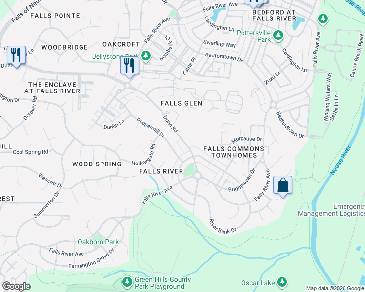 map of restaurants, bars, coffee shops, grocery stores, and more near 2108 Dunn Road in Raleigh