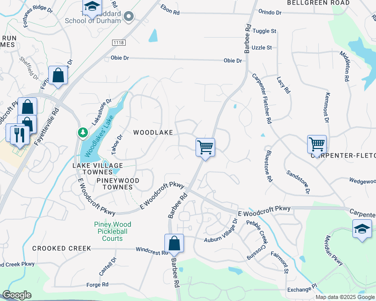 map of restaurants, bars, coffee shops, grocery stores, and more near 5803 Mountain Island Drive in Durham