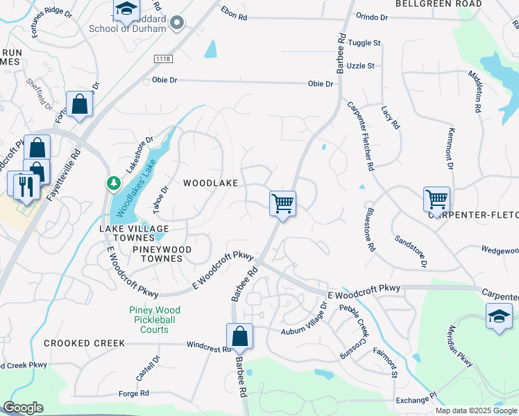 map of restaurants, bars, coffee shops, grocery stores, and more near 5803 Mountain Island Drive in Durham