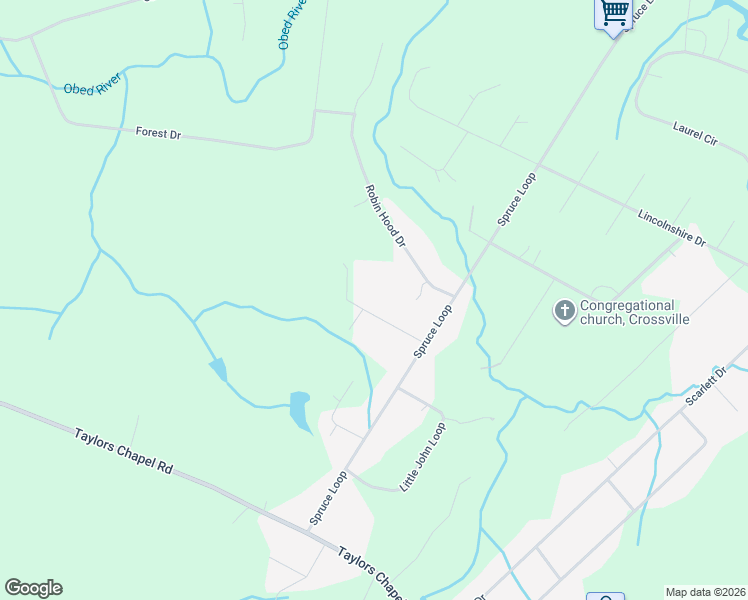 map of restaurants, bars, coffee shops, grocery stores, and more near 126 Will Drive in Crossville