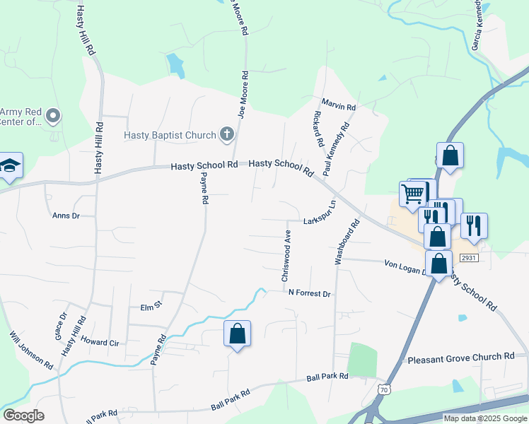 map of restaurants, bars, coffee shops, grocery stores, and more near 212 Larkspur Ln in Thomasville