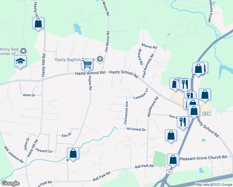 map of restaurants, bars, coffee shops, grocery stores, and more near 212 Larkspur Ln in Thomasville